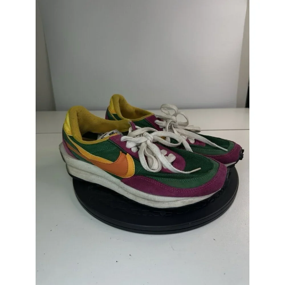 Nike Sacai LD Waffle Shoes Mens 8 Pink Green Mesh Suede Retro BV0073-301